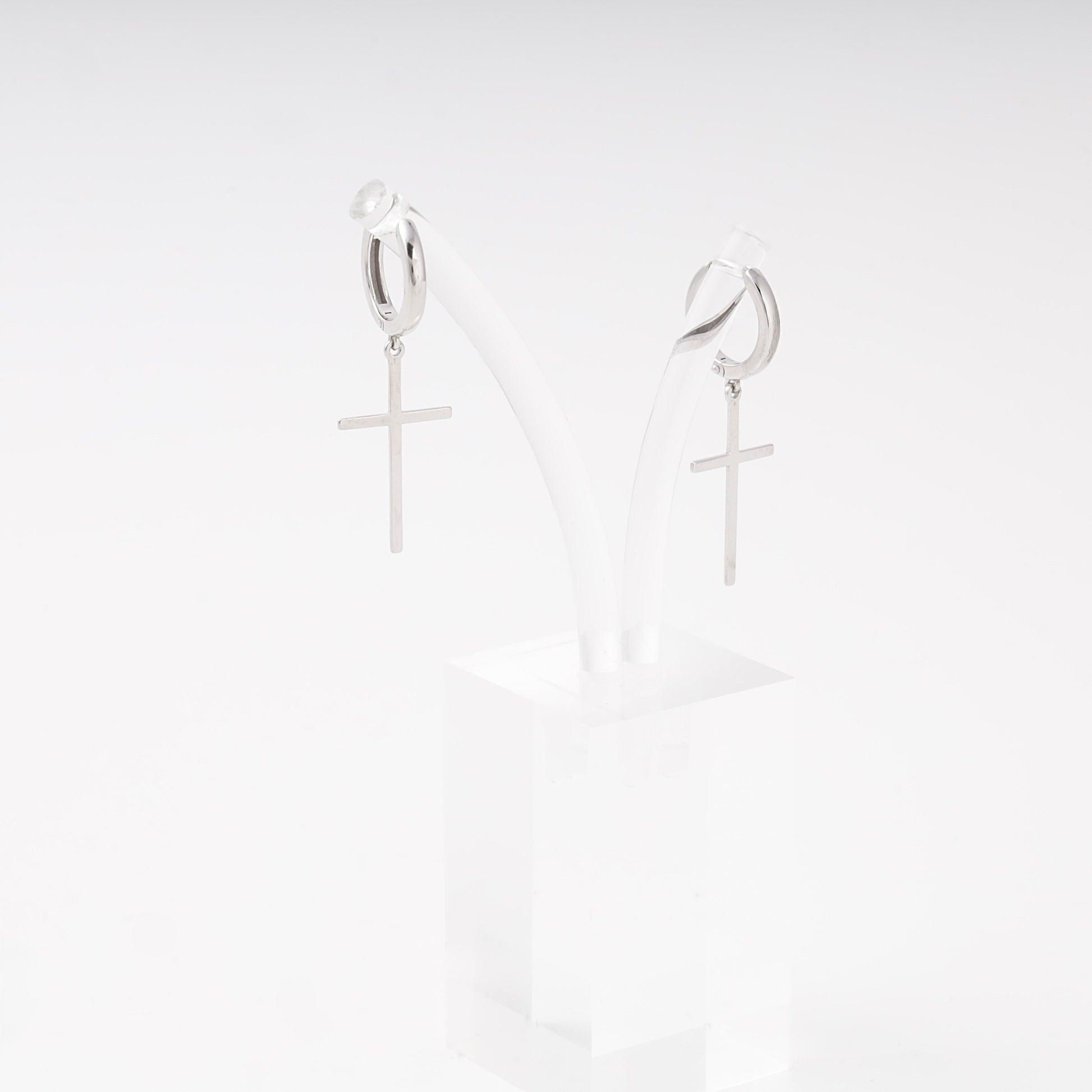 Silver 925 cross huggie hoop earrings, detail — Kabluchka