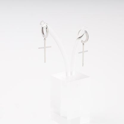 Silver 925 cross huggie hoop earrings, detail — Kabluchka