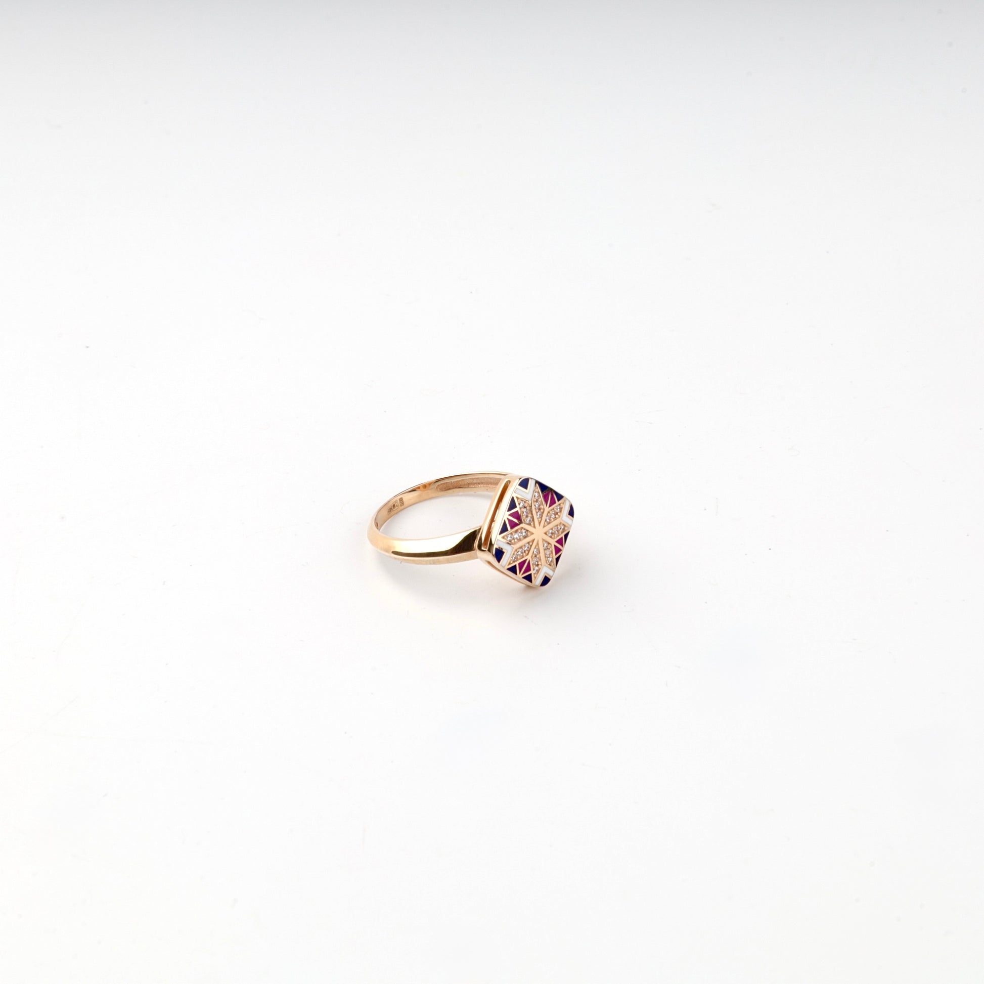 Rose Gold 14K enamel cocktail ring, side view