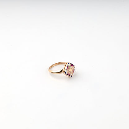 Rose Gold 14K enamel cocktail ring, side view
