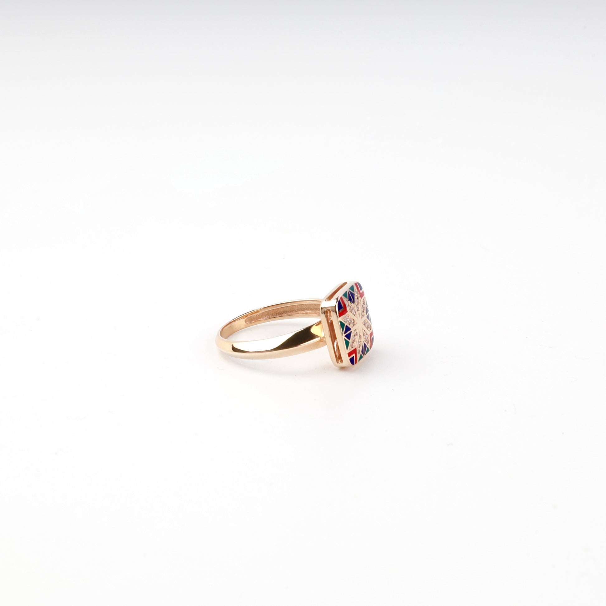 Rose Gold 14K Ukrainian ornament ring, reverse view