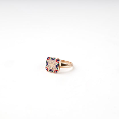 Rose Gold 14K multicolor enamel ornament ring, angled view