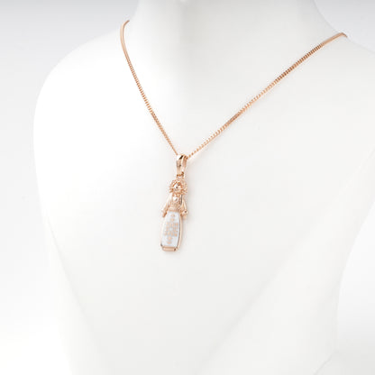 Rose Gold 14K enamel motanka pendant, side detail
