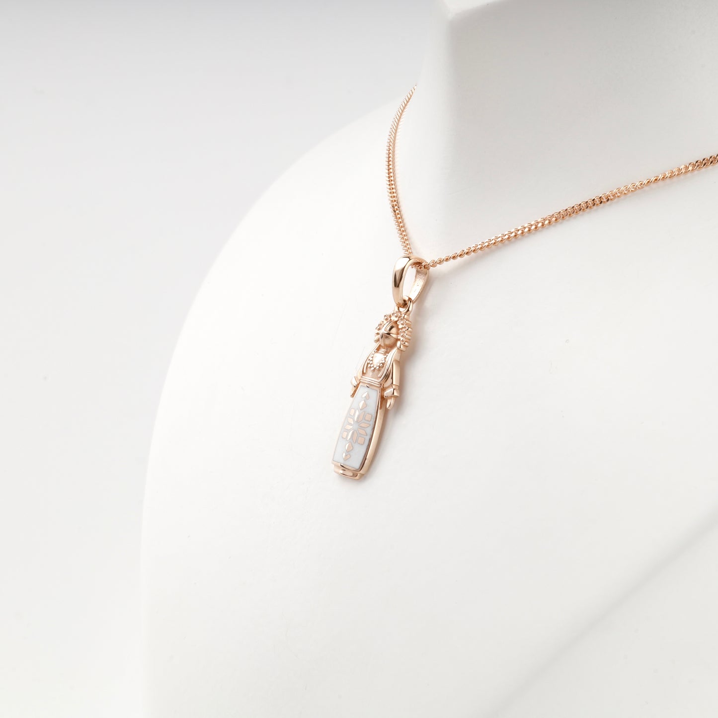 Rose Gold 14K Ukrainian motanka pendant, reverse view
