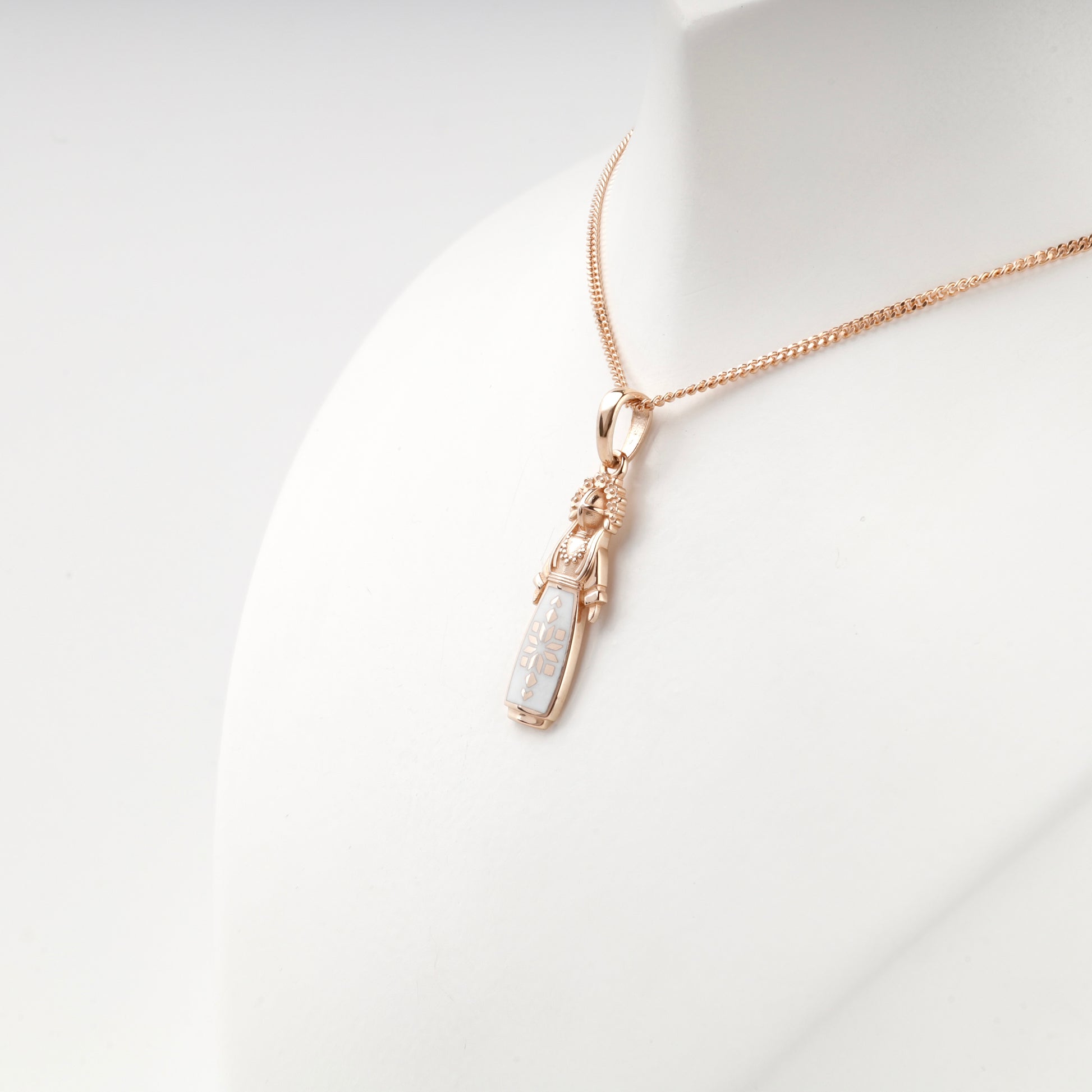 Rose Gold 14K Ukrainian motanka pendant, reverse view