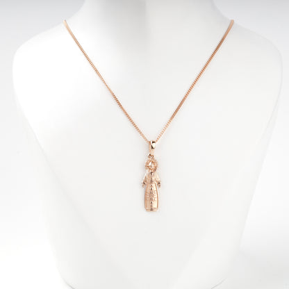 Rose Gold 14K Ukrainian motanka doll pendant, front view
