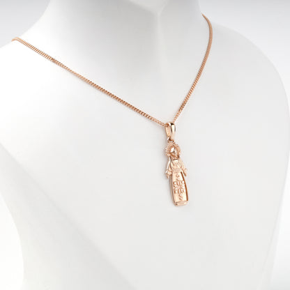 Rose Gold 14K motanka pendant, side detail