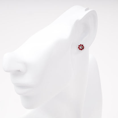 Silver 925 red cubic zirconia stud earring shown on ear — Kabluchka