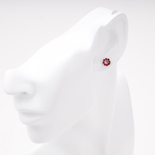 Silver 925 red cubic zirconia stud earring shown on ear — Kabluchka