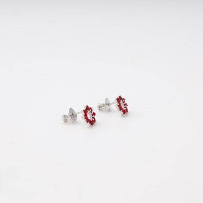 Silver 925 red cubic zirconia wreath stud earrings side view — Kabluchka