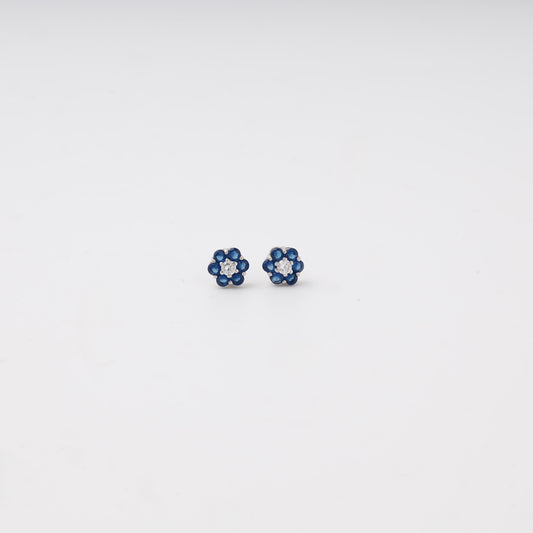 Silver 925 flower stud earrings, blue and white cubic zirconia — Kabluchka