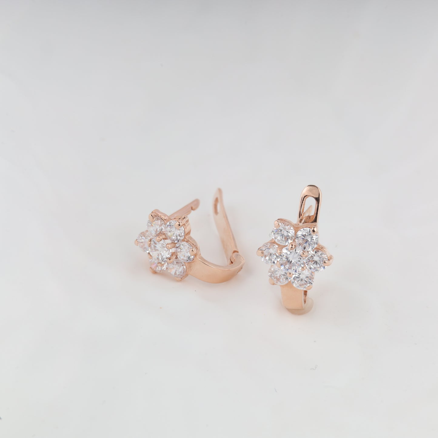 Rose gold flower cluster earrings detail - Kabluchka Jewelry