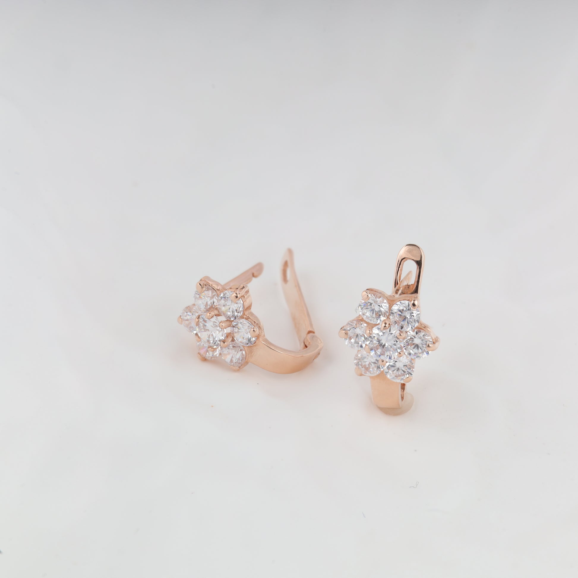 Rose gold flower cluster earrings detail - Kabluchka Jewelry