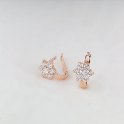 Rose gold flower cluster earrings detail - Kabluchka Jewelry
