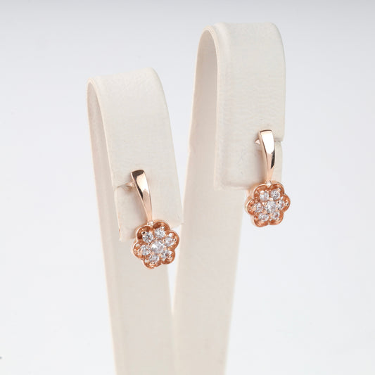 Rose gold 585 flower cluster earrings with cubic zirconia - Kabluchka Jewelry