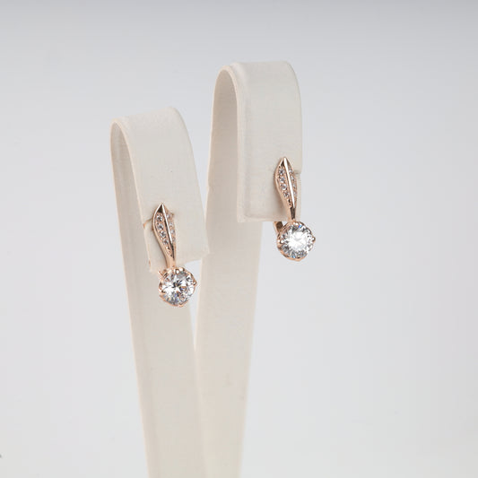 Rose gold 585 drop earrings with solitaire cubic zirconia - Kabluchka Jewelry