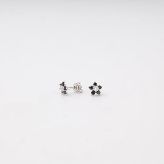 Black and white cubic zirconia flower stud earrings — Kabluchka
