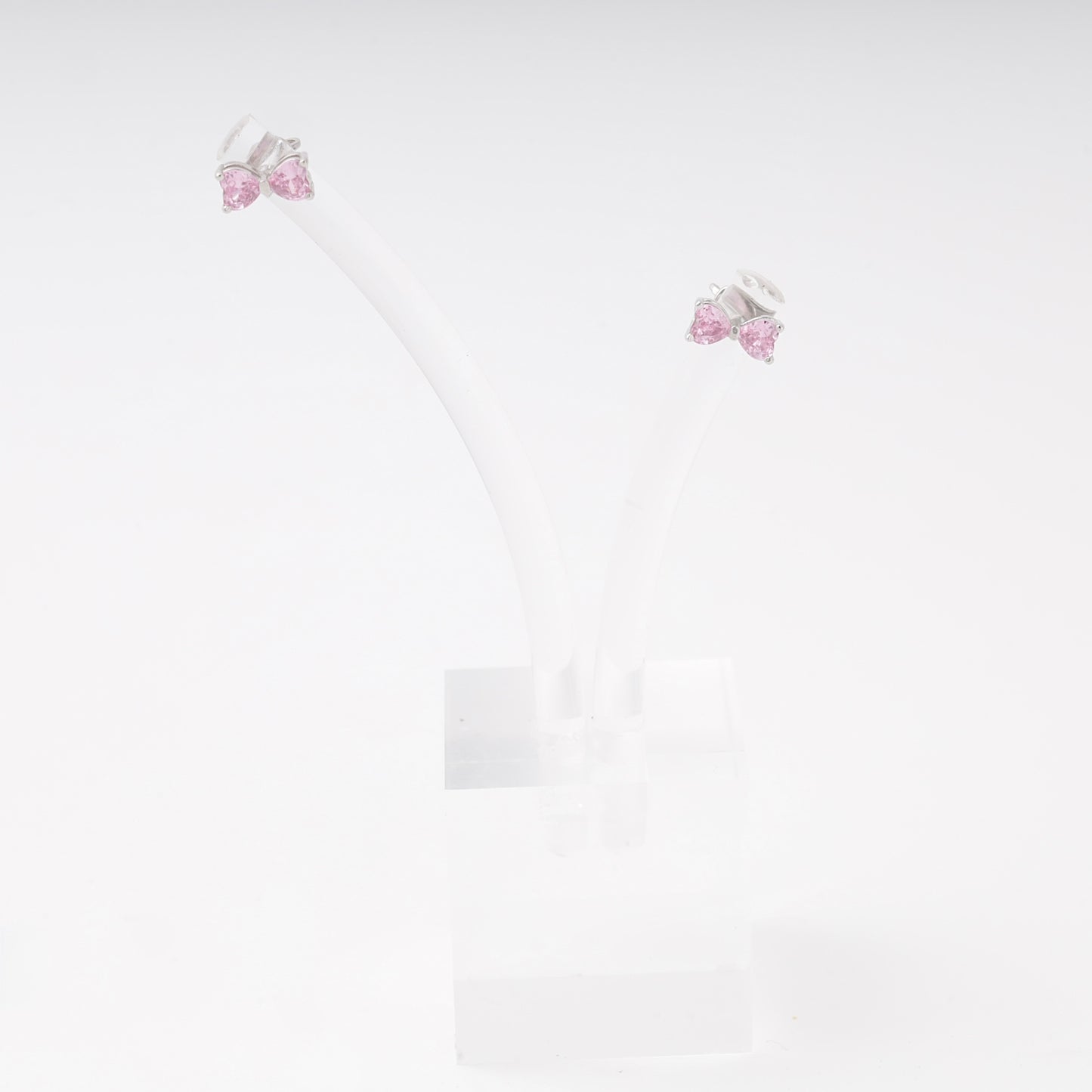 Silver 925 pink bow stud earrings detail — Kabluchka