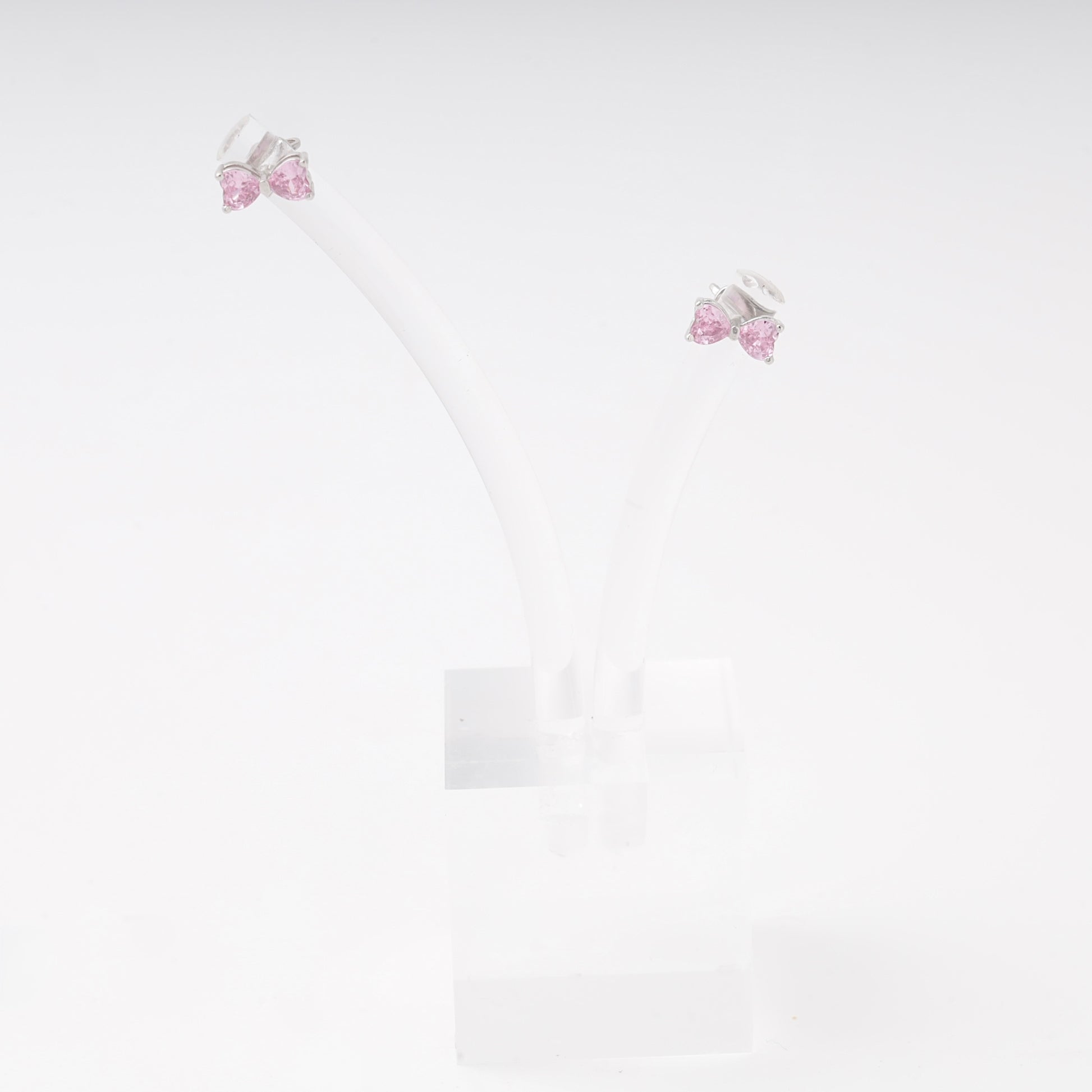 Silver 925 pink bow stud earrings detail — Kabluchka