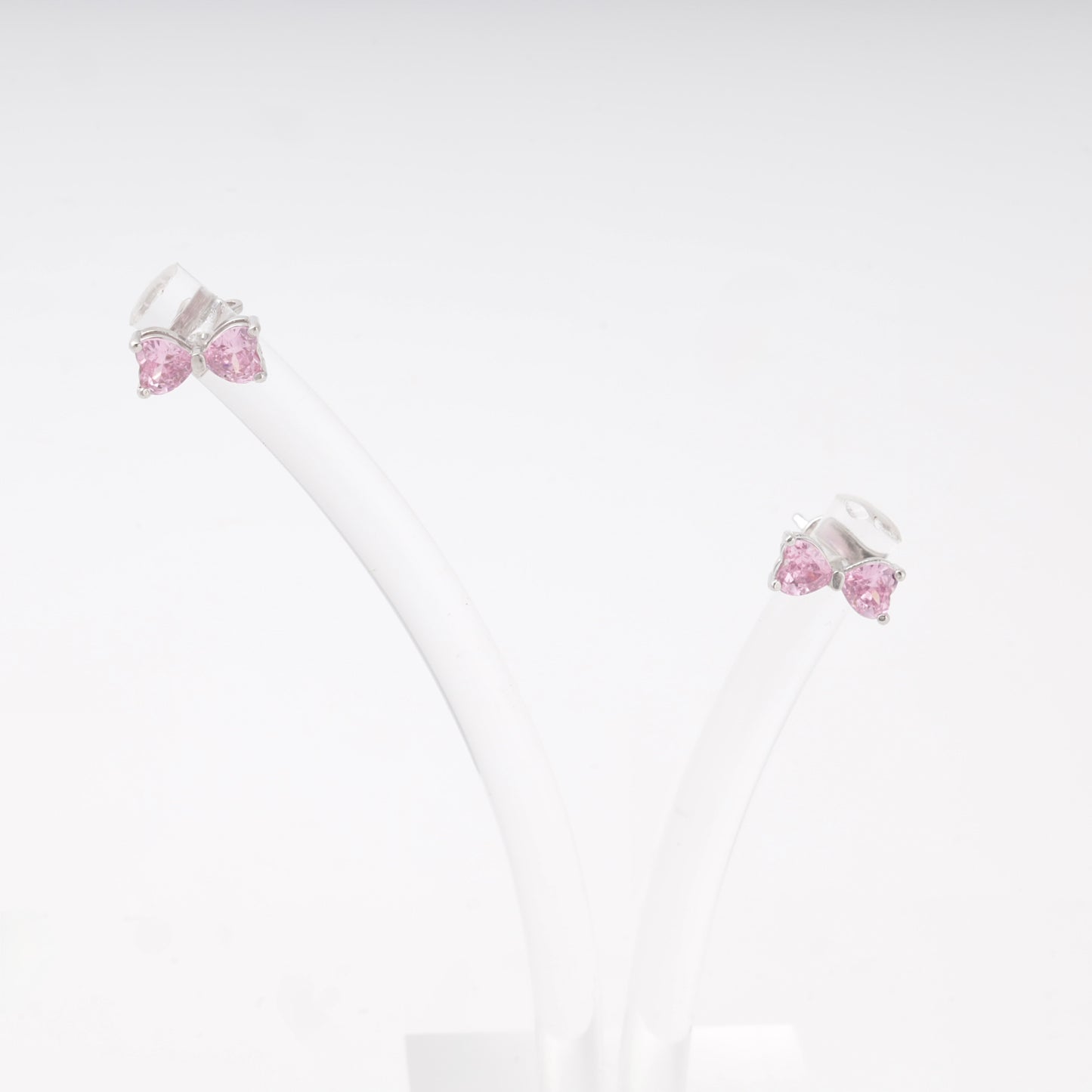 Silver 925 bow stud earrings with pink cubic zirconia — Kabluchka