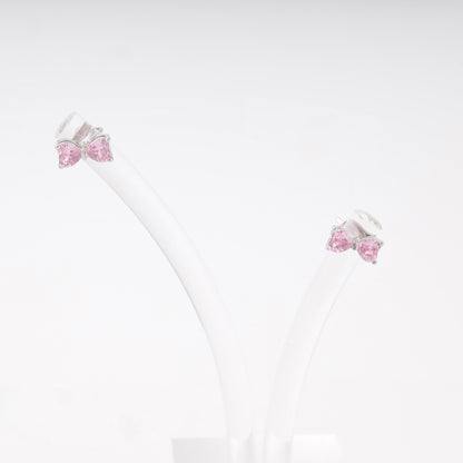 Silver 925 bow stud earrings with pink cubic zirconia — Kabluchka