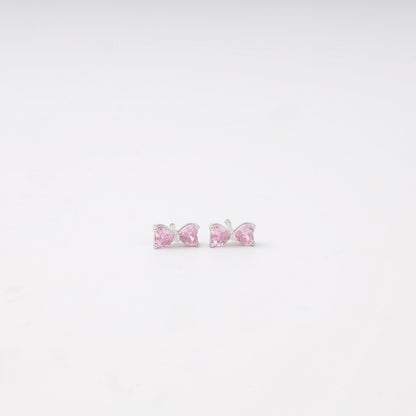 Pink cubic zirconia bow stud earrings in silver 925 — Kabluchka