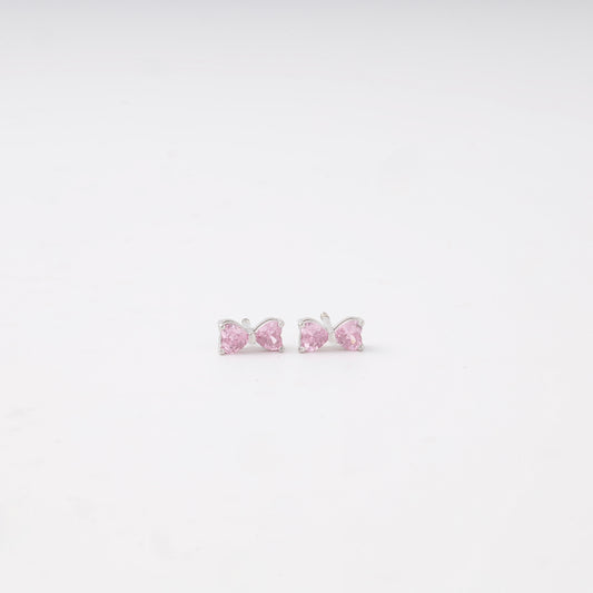 Pink cubic zirconia bow stud earrings in silver 925 — Kabluchka