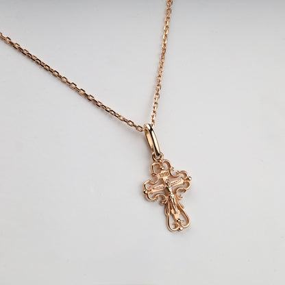 Rose Gold 14K (585) Openwork Orthodox Crucifix Pendant, product view 2 — Kabluchka