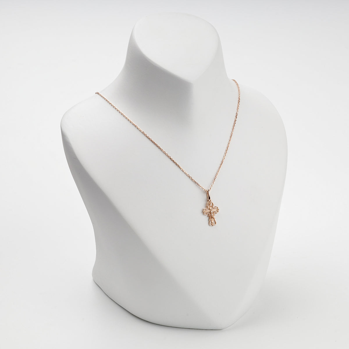 Rose Gold 14K (585) Openwork Orthodox Crucifix Pendant, product view 5 — Kabluchka