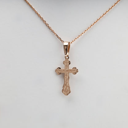 Two-Tone Gold 14K (585) Ornate Orthodox Crucifix Pendant, product view 5 — Kabluchka