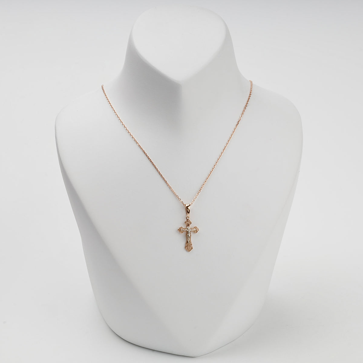 Two-Tone Gold 14K (585) Ornate Orthodox Crucifix Pendant, product view 4 — Kabluchka