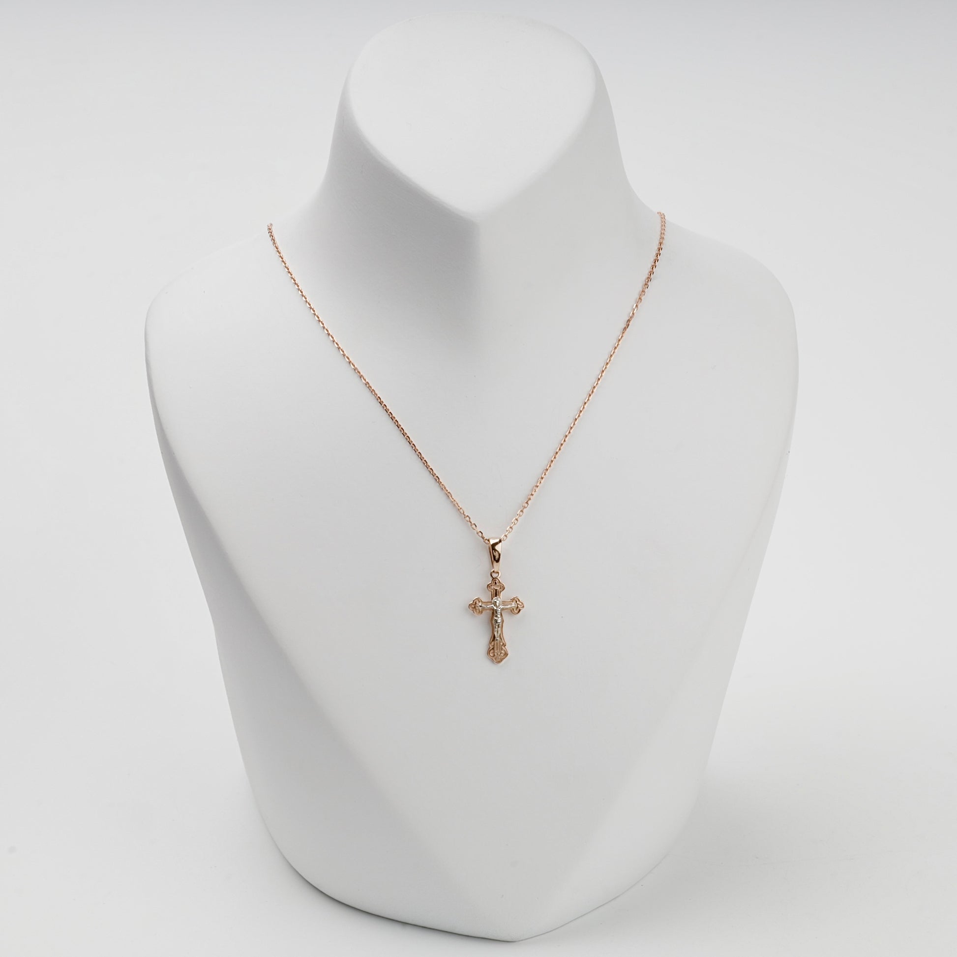 Two-Tone Gold 14K (585) Ornate Orthodox Crucifix Pendant, product view 4 — Kabluchka
