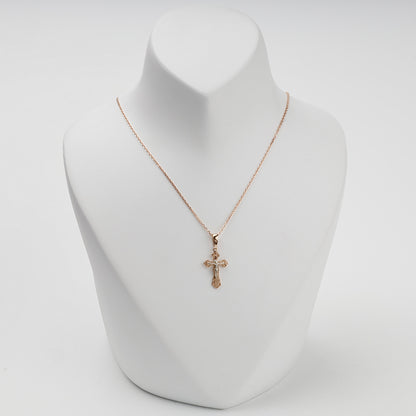 Two-Tone Gold 14K (585) Ornate Orthodox Crucifix Pendant, product view 4 — Kabluchka