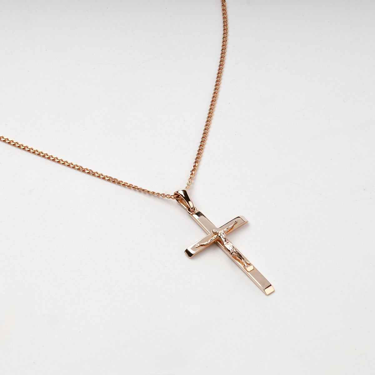 Rose Gold 14K (585) Polished Crucifix Pendant, product view 1 — Kabluchka