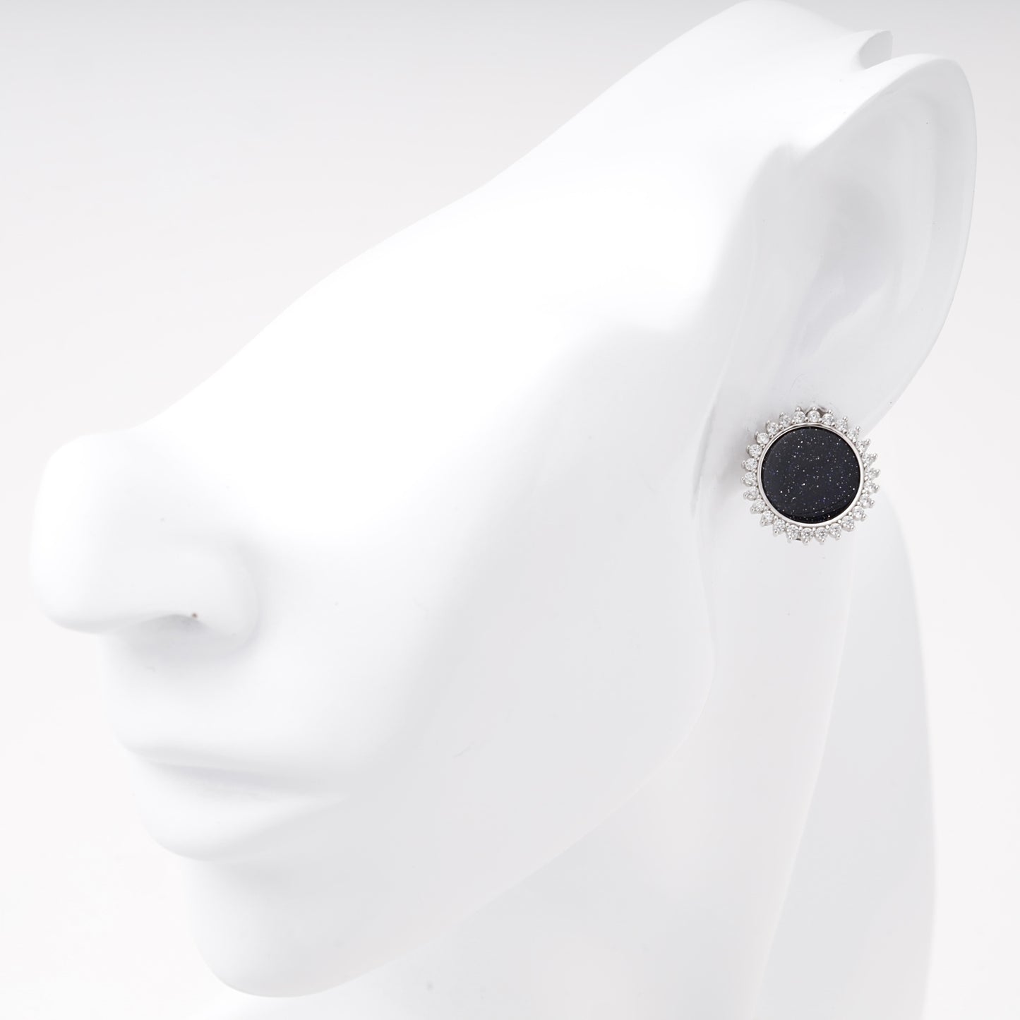 Blue aventurine halo earring shown on ear — Kabluchka