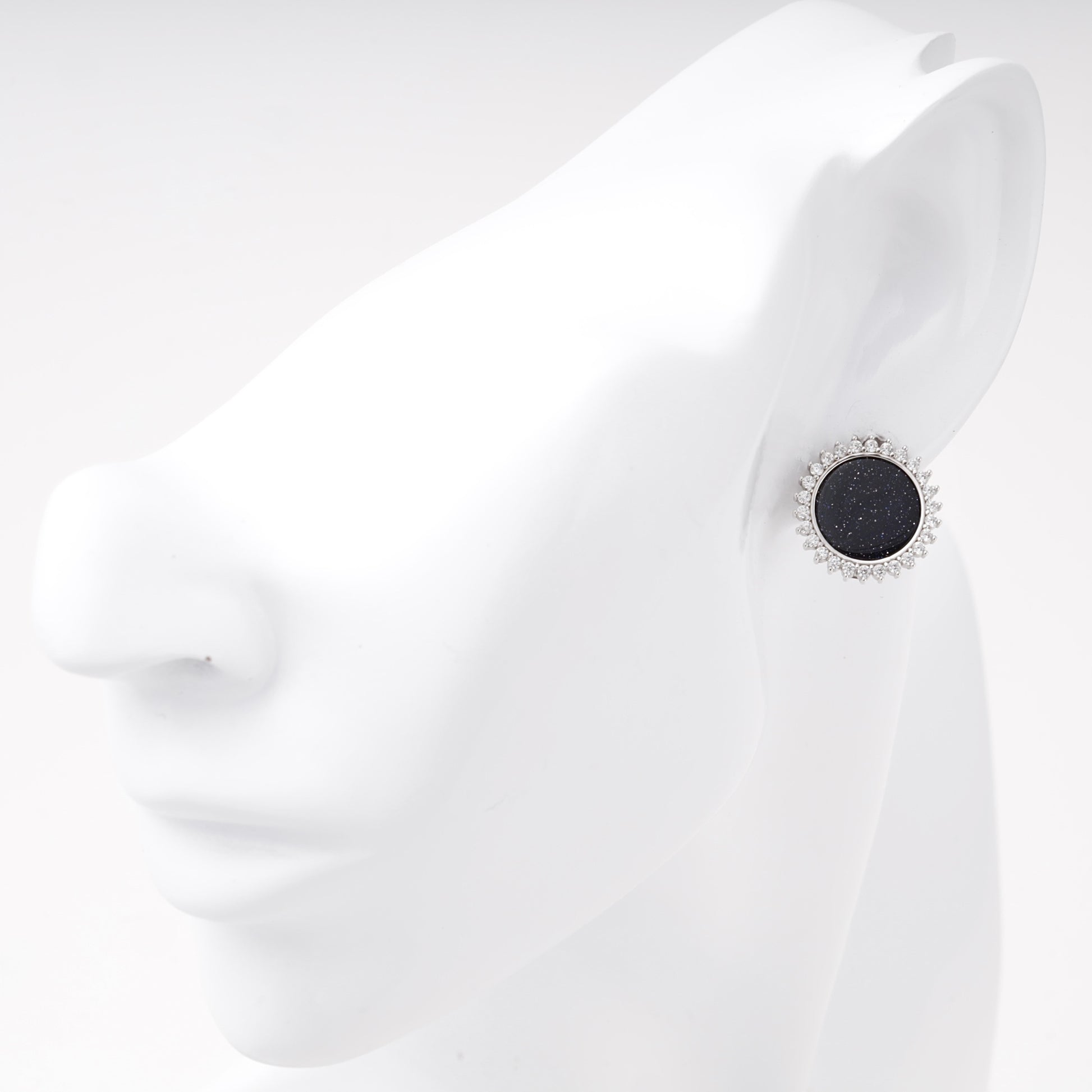 Blue aventurine halo earring shown on ear — Kabluchka
