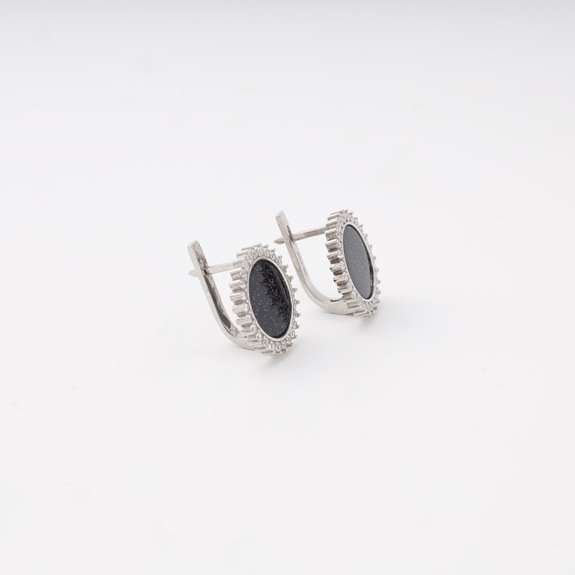 Silver 925 round halo earrings, side view — Kabluchka