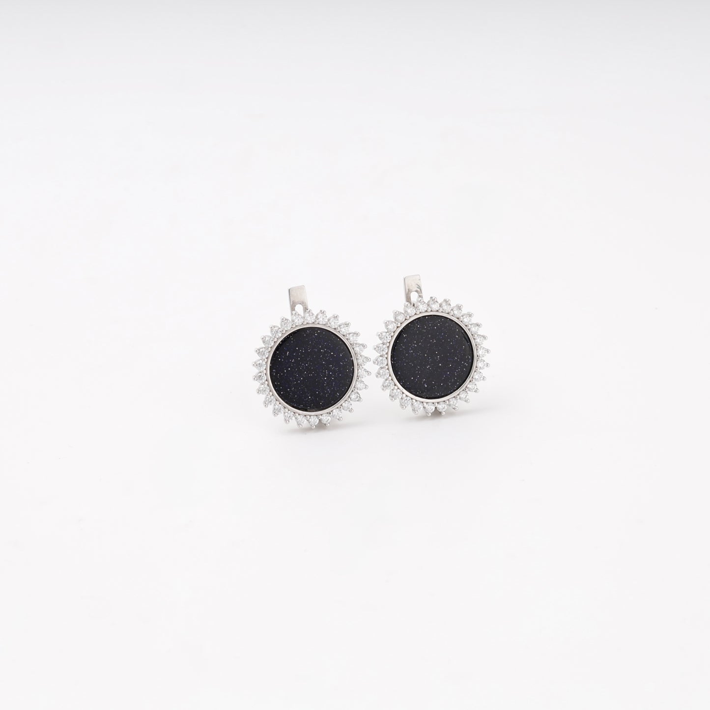 Pair of silver 925 blue aventurine halo earrings — Kabluchka