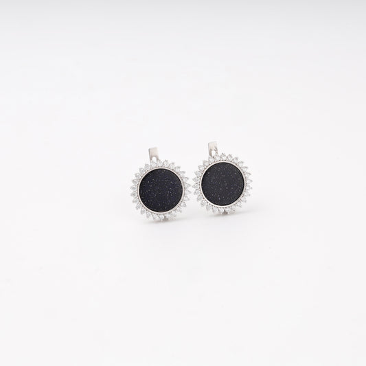 Pair of silver 925 blue aventurine halo earrings — Kabluchka