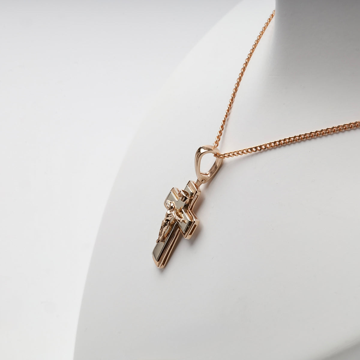 Two-tone Gold 14K (585) layered Orthodox crucifix pendant — angled view — Kabluchka