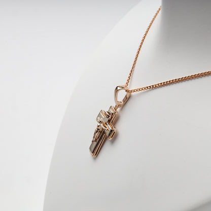 Two-tone Gold 14K (585) layered Orthodox crucifix pendant — angled view — Kabluchka