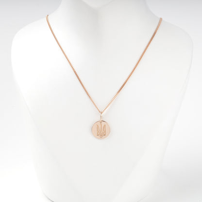 Rose Gold 14K Ukrainian Trident disc pendant, front view