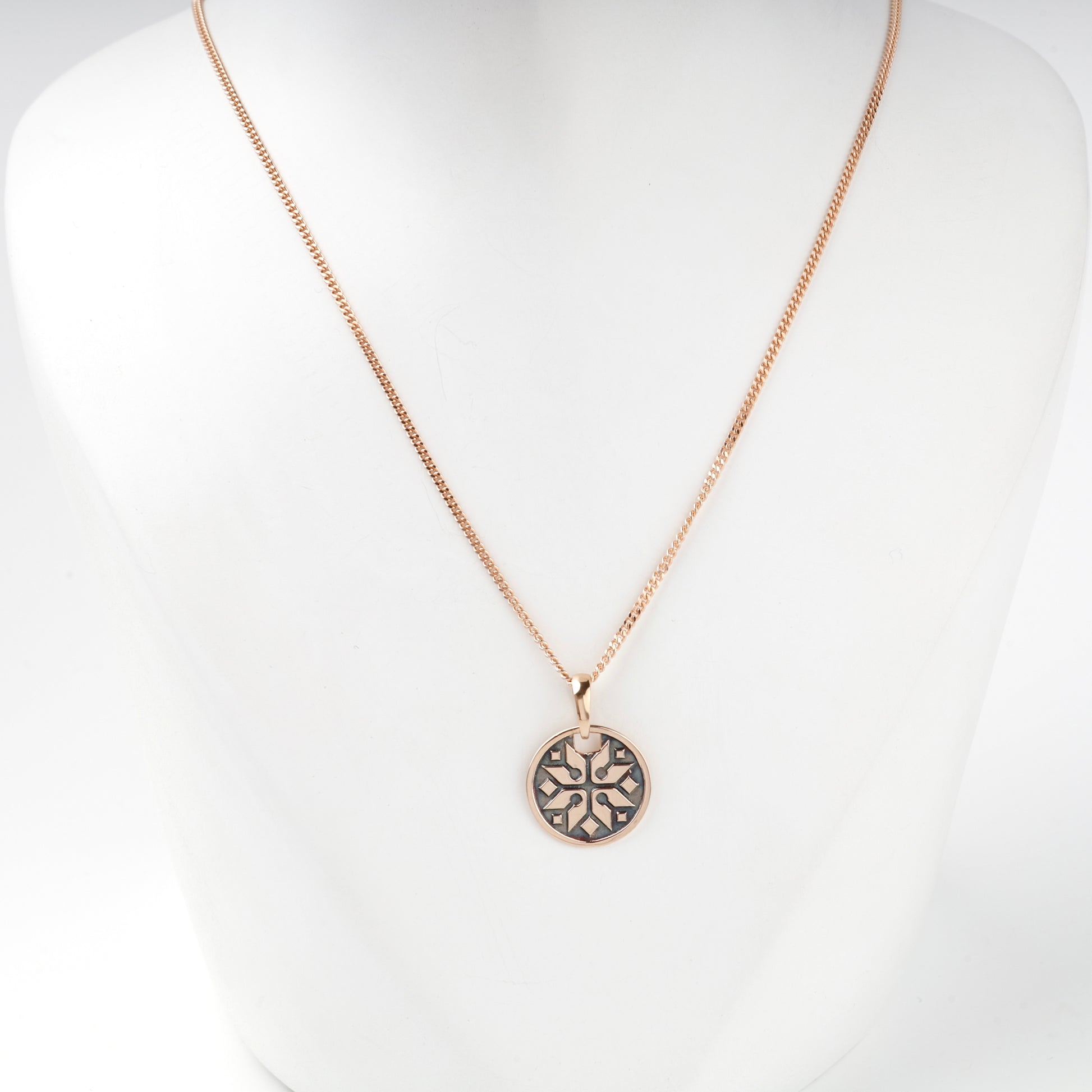 Rose Gold 14K Ukrainian ornamental star pendant, front view