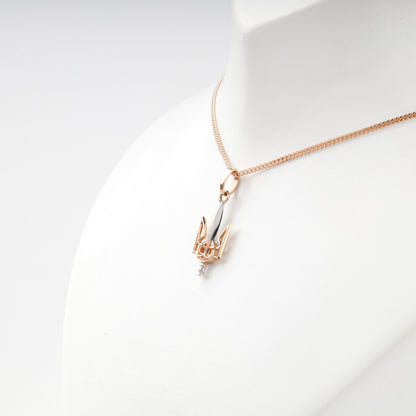 Two-tone Gold 14K Trident sword pendant, reverse view