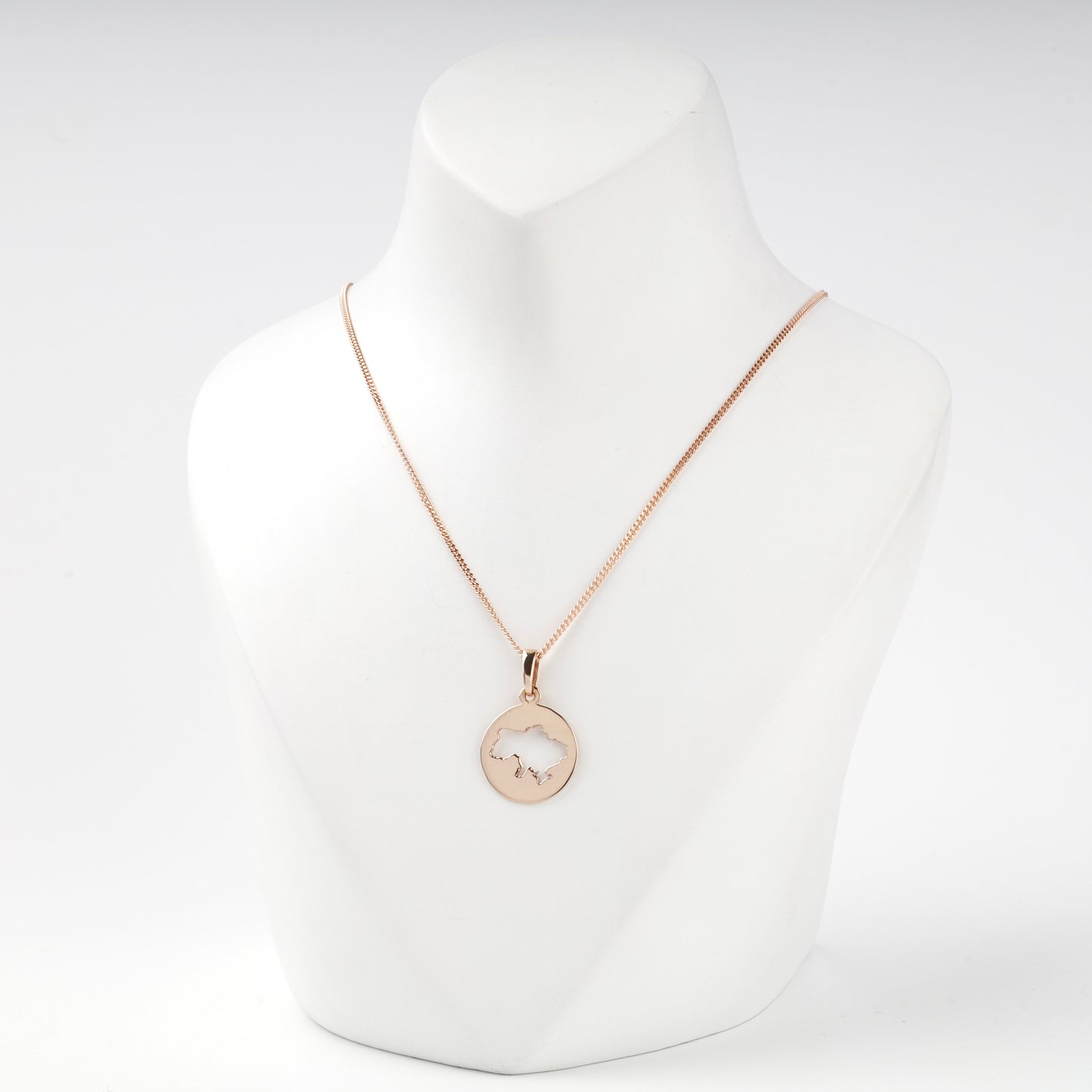 Rose Gold 14K Ukraine silhouette pendant, polished disc detail