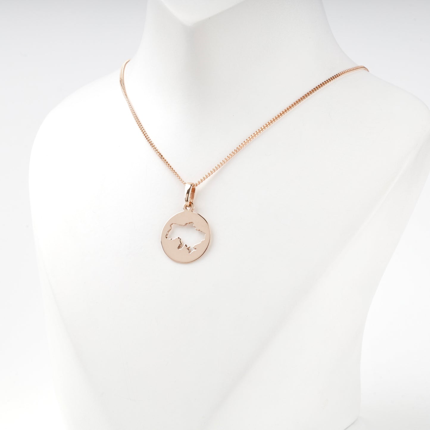 Rose Gold 14K Ukraine map pendant, side view