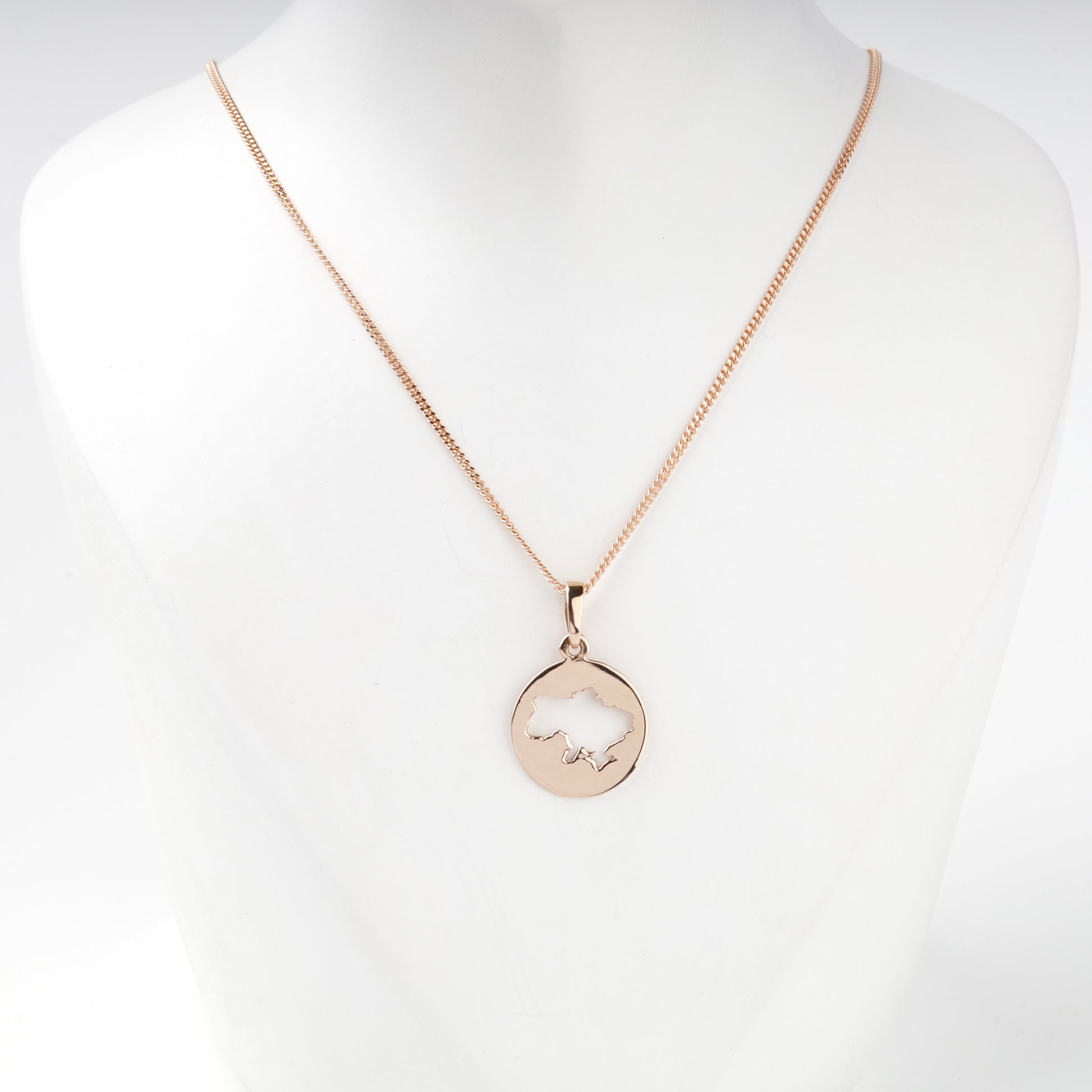 Rose Gold 14K Ukraine map pendant, front view