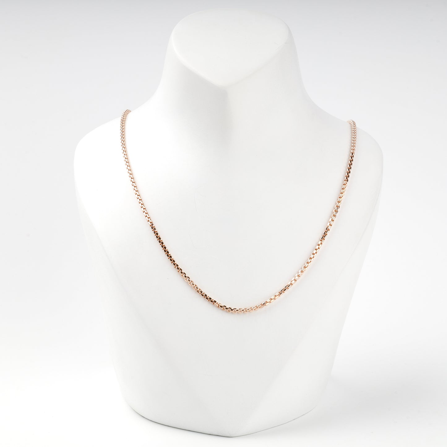 Rose Gold 14K box chain necklace, full view