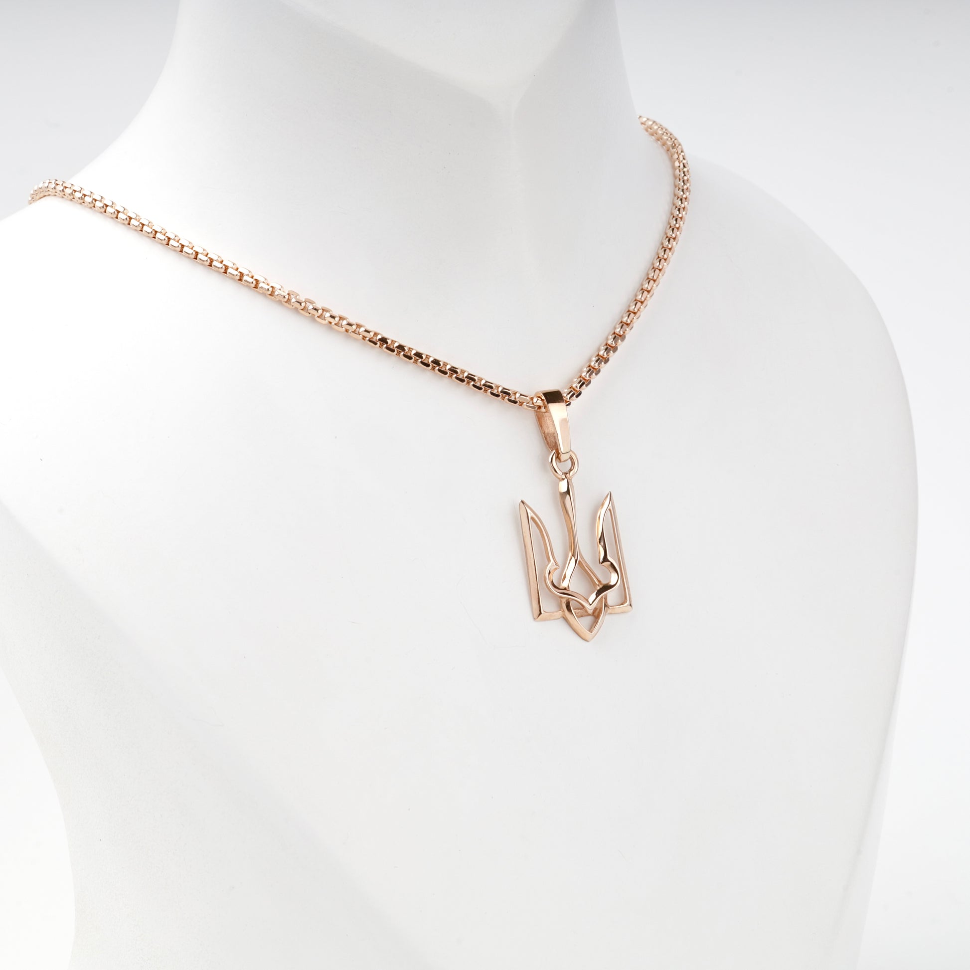 Rose Gold 14K openwork Trident pendant — angled styling view — Kabluchka
