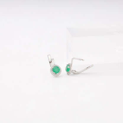 Silver 925 green CZ halo earrings close-up — Kabluchka
